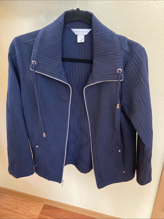 Christopher & Banks Jackets & Blazers - Christopher & Banks Navy Textured Zip Jacket